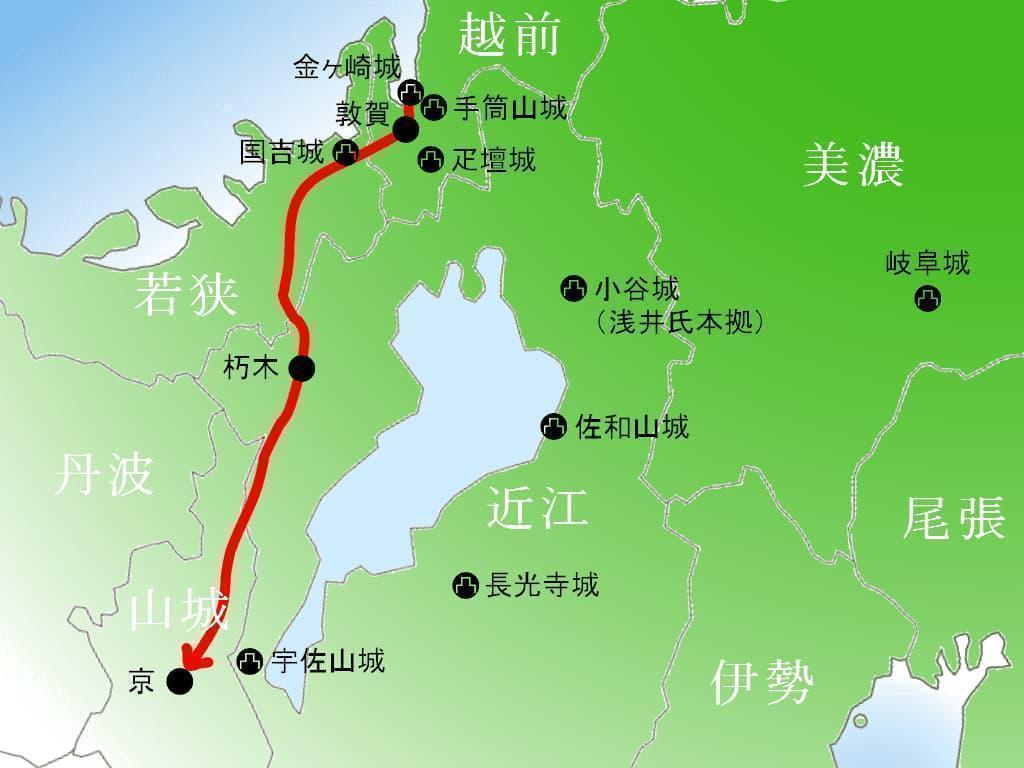 金ヶ崎の退き口のおおよそのルート(戦国ヒストリー編集部作成)