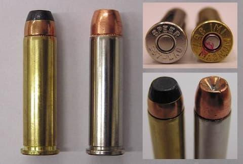 .357マグナム弾。左が通常のポイント弾、右がホローポイント弾（出典：wikipedia）