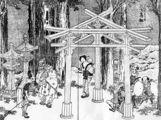 ※葛飾北斎画：『北斎漫画』『三柱鳥居』（出典：wikipediaより）