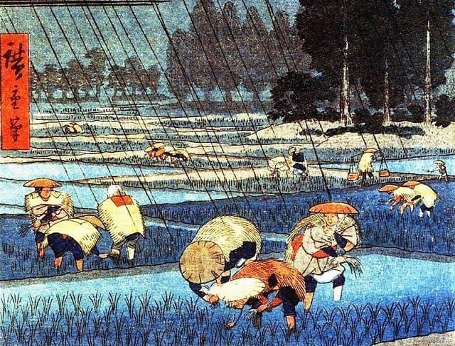 浮世絵に描かれた田植え風景（出典：wikipedia）
