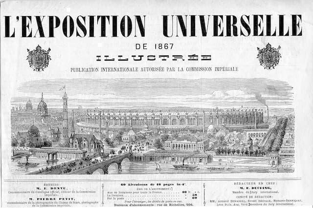 1867年当時、イリュストレ誌（フランスの雑誌）に載せられたパリ万国博覧会（出典：wikipedia）