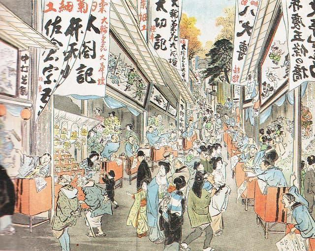 『風俗画報』に描かれた菊人形の名所「団子坂」（出典：wikipedia）
