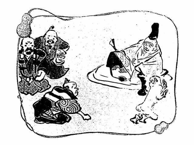 秀吉と御伽衆ら（『曽呂利新左衛門』より。出典：国立国会図書館デジタルコレクション）