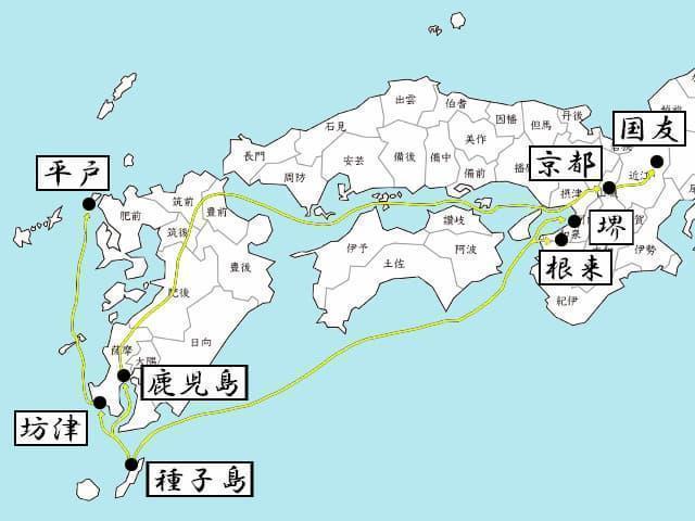 ※参考：種子島から他地域への鉄砲伝播ルート