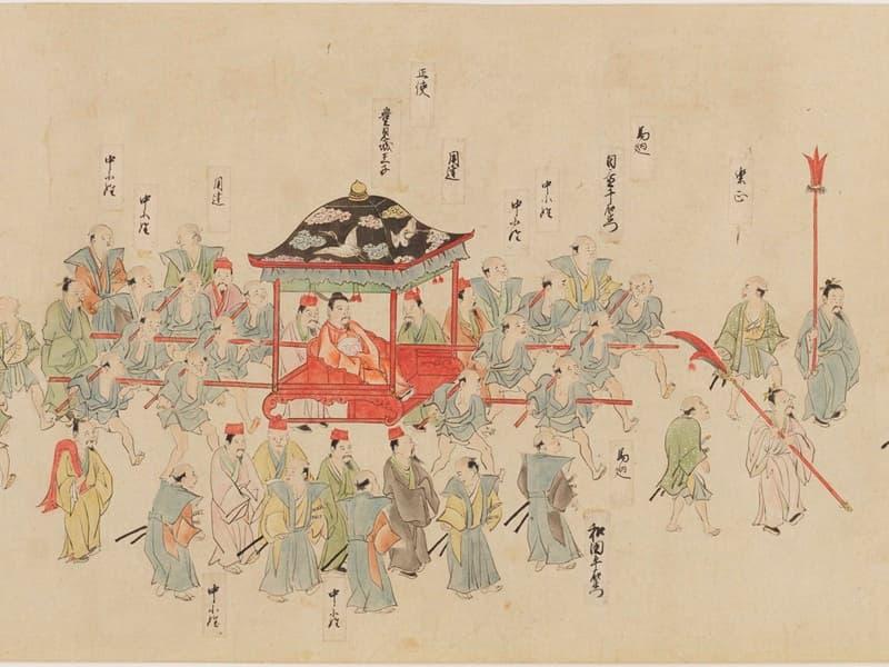 天保3年(1832)の琉球使節の江戸上り(『琉球使節江戸登城行列図』の一部より。出典:ColBase)