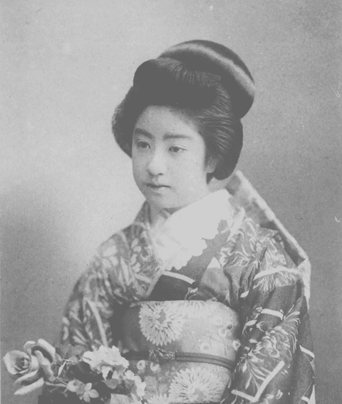 萬龍（『日本名妓花く良べ 第1集』より。出典：国立国会図書館デジタルコレクション）