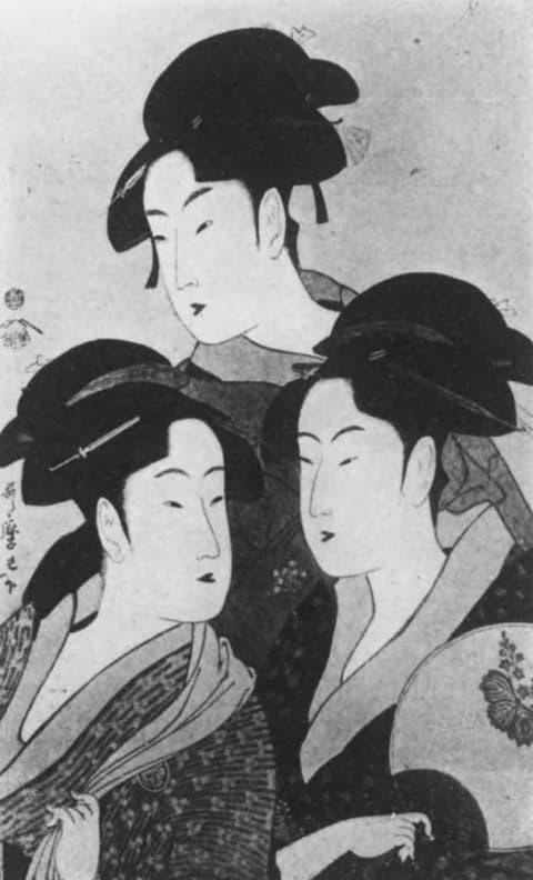 当時三美人（『浮世絵標準画集 第8巻 (歌麿)』より。出典：国立国会図書館デジタルコレクション）