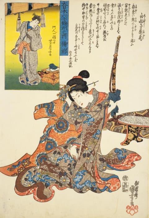 『大日本六十余州之内 備前 白拍子亀菊』（歌川国芳 画、出典：国立国会図書館デジタルコレクション）