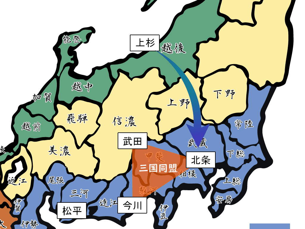 上杉謙信は1560～61年にかけて関東遠征を行ない、北条氏の本拠・小田原城を包囲した。