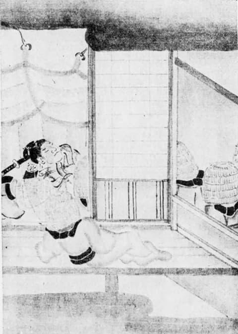 虚無僧の集団の怪(『稲生物怪録』より。出典:国立国会図書館デジタルコレクション)