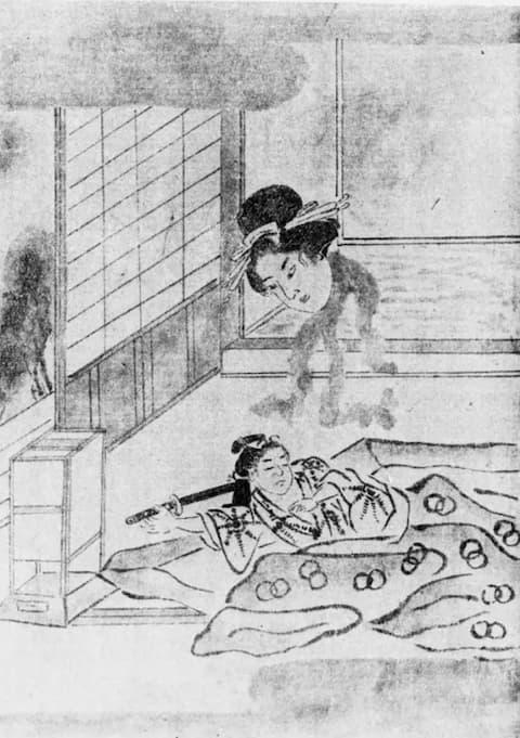 女の生首の怪(『稲生物怪録』より。出典:国立国会図書館デジタルコレクション)
