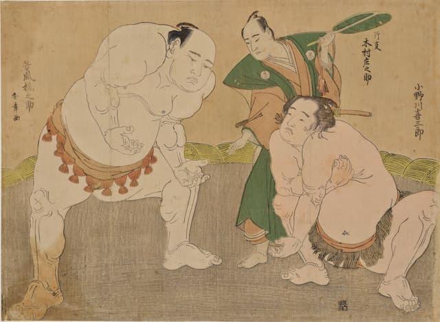 谷風梶之助・小野川喜三郎を描いた相撲絵(出典:ColBase)