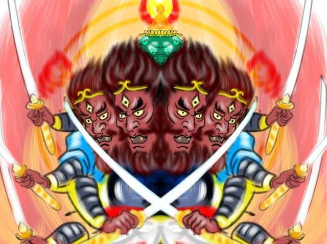 上杉謙信が信仰した、左右に刀を八振り持つ異形の毘沙門天「刀八毘沙門天」
