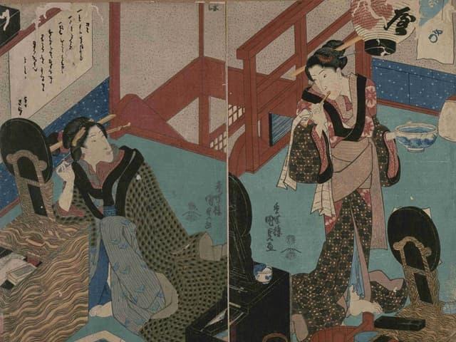 『流行美人合』に描かれた吉原遊女(歌川国貞画、出典:東京都立図書館デジタルアーカイブ TOKYOアーカイブ)