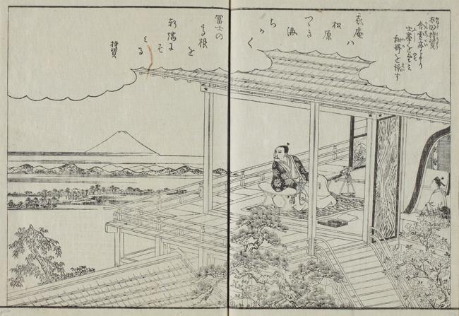 江戸城内の居所「静勝軒」で詩歌を楽しむ太田道灌（『江戸名所図会 5巻』より。出典：江戸・東京デジタルミュージアム）