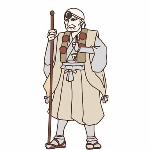 山にこもって修行する修験者「山伏」のイラスト