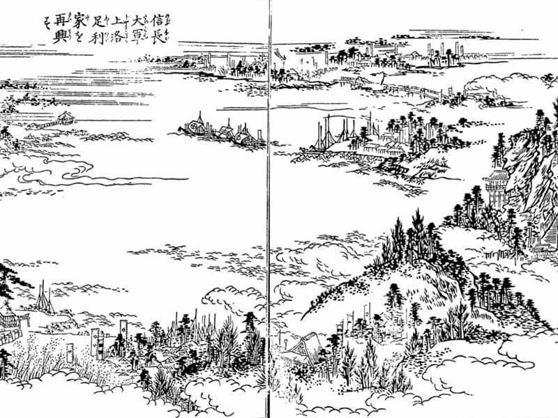 信長大軍の上洛の様子を描いたもの(『絵本太閤記』より。出典:国立国会図書館デジタルコレクション)