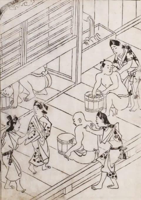 湯女風呂（『好色一代男 』より。出典：国会図書館デジタルコレクション）