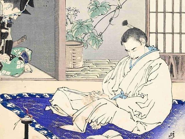 謀反の疑いで高野山に蟄居となった秀次（出典：東京都立図書館デジタルアーカイブ）