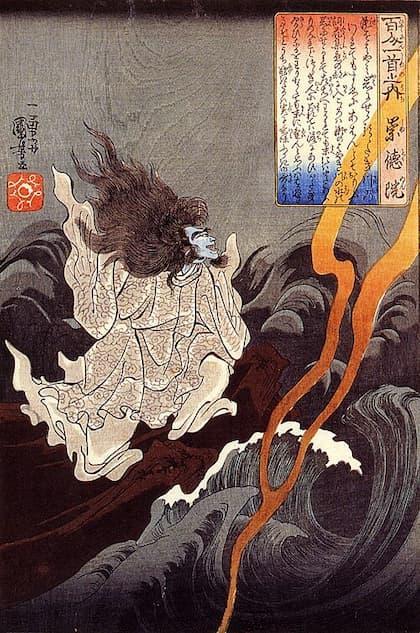 讃岐に流された崇徳上皇（歌川国芳画。パブリックドメイン）