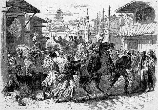 パークス襲撃事件を描いた当時の英国新聞の挿絵（出典：Wikimedia Commons）