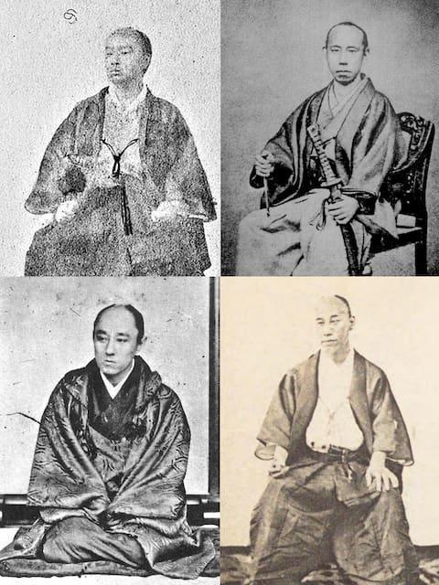 四侯会議のメンバー（左上：島津久光、右上：松平春嶽、左下：山内容堂、右下：伊達宗城、パブリックドメイン）