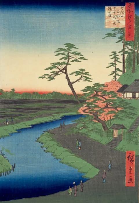 『名所江戸百景』に描かれた椿山荘の庵（出典：国立国会図書館デジタルコレクション）