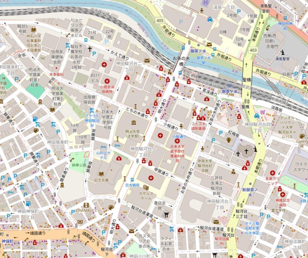 ※参考：現在のお茶の水周辺マップ。© OpenStreetMap contributors