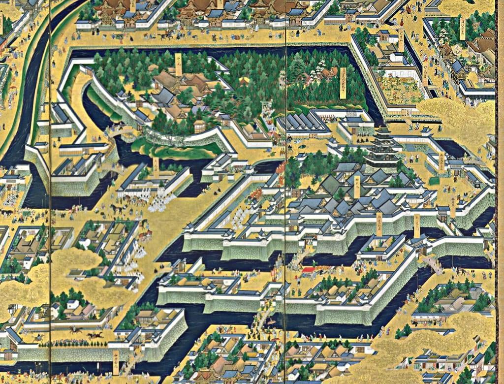 『江戸図屛風』にみえる江戸初期の江戸城（出典：wikipedia）