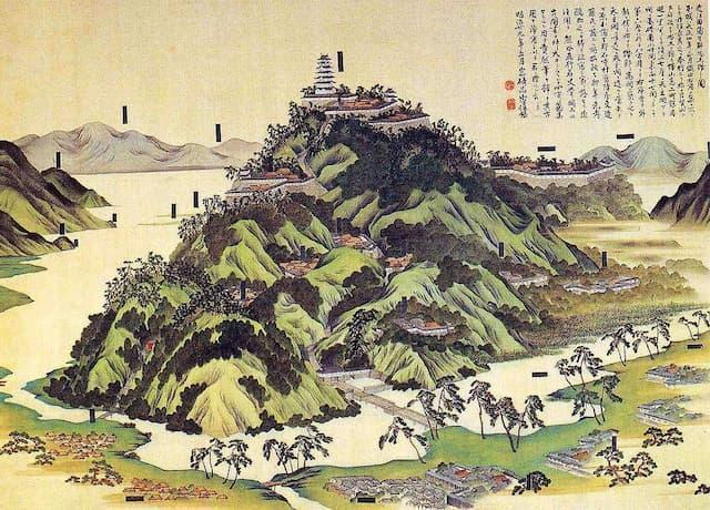 安土城図（大阪城天守閣所蔵、パブリックドメイン）