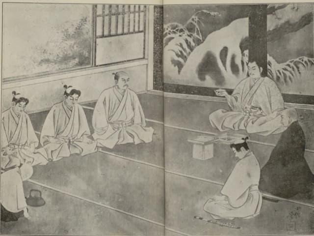 秀次公と殉死者ら最後の酒宴を描いたもの（『秀次公 再版』より。出典：国立国会図書館デジタルコレクション）