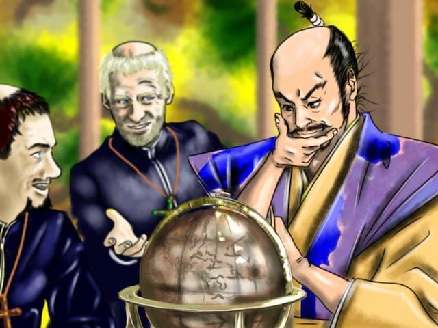 イエズス会宣教師らに地球儀を見せられる織田信長